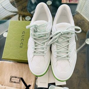 Gucci Basket lace-up sneakers low top - white/green - women size 40/9.5 - NWT